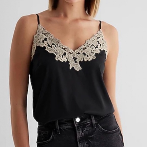 Express Tops - V-Neck Lace Trim Cami